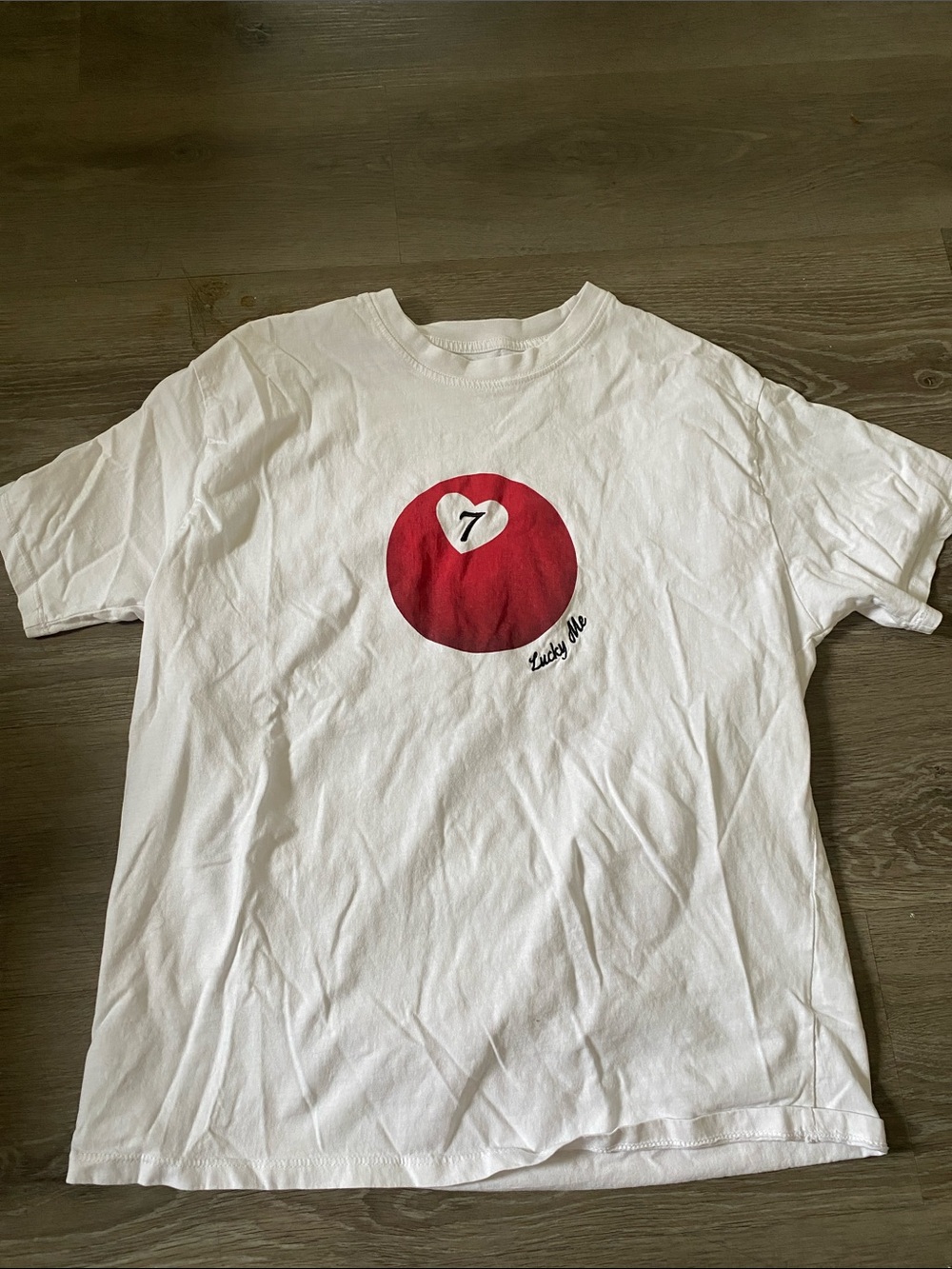 White Graphic Tee with Red Lucky 7 Design
